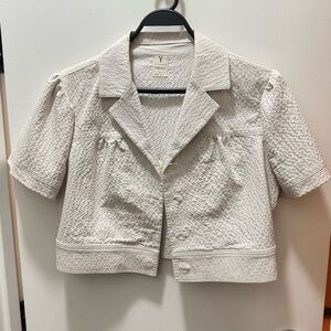Textured Cream Short Sleeve Crop Jacket